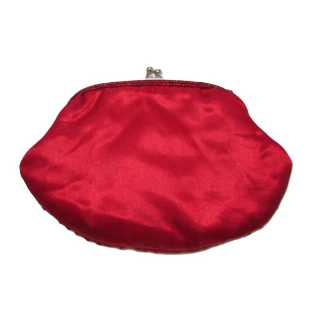 Red Beaded Evening Bag Clucth with handle - Picture 3 of 7